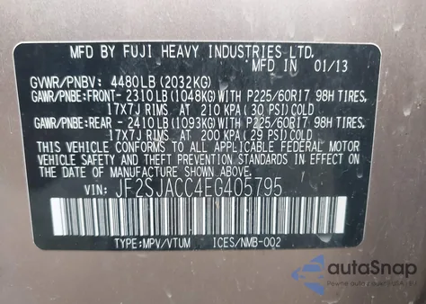 2014 Subaru Forester 2.5I Premium from USA, damaged, VIN JF2SJACC4EG405795